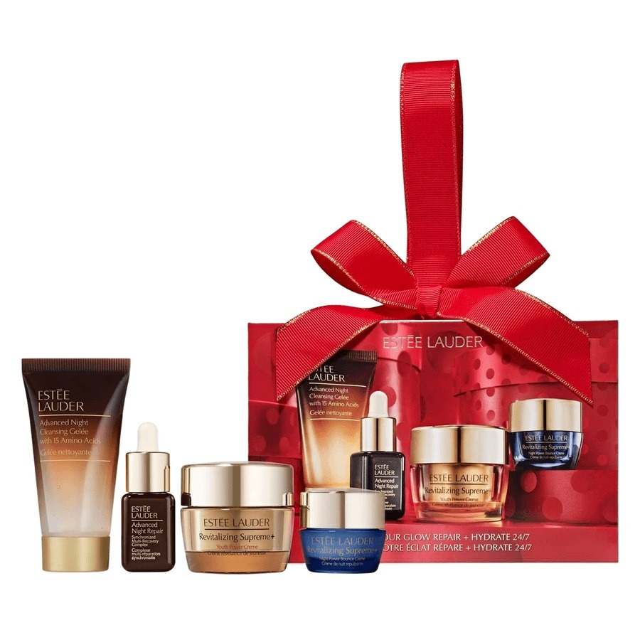 Estée Lauder, Unwrap Your Glow Repair & Hydrate 24/7, zestaw oczyszczający: żel do twarzy, 30 ml + serum na noc, 7 ml + krem do twarzy, 15 ml + krem..
