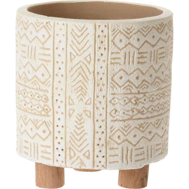 Excellent Houseware, doniczka ceramiczna z podstawką z drewna, ø 11 cm