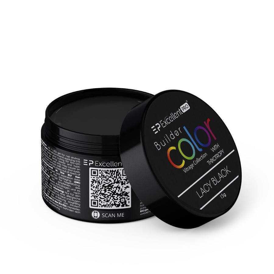 Excellent PRO, Builder Color With Thixotropy, żel budujący, Lacy Black, 15g