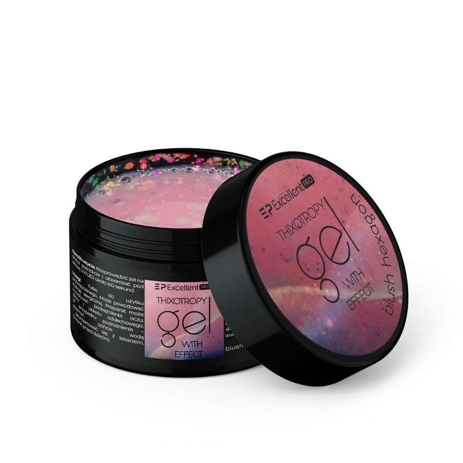 Excellent PRO, Thixotropy Gel With Effect, żel budujący, Blush Hexagon, 50g