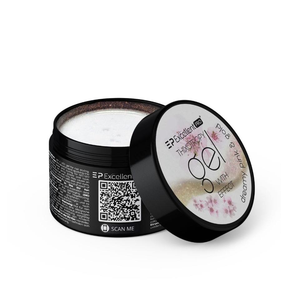 Excellent PRO, Thixotropy Gel With Effect, żel budujący, Dreamy Pink&Gold, 15g