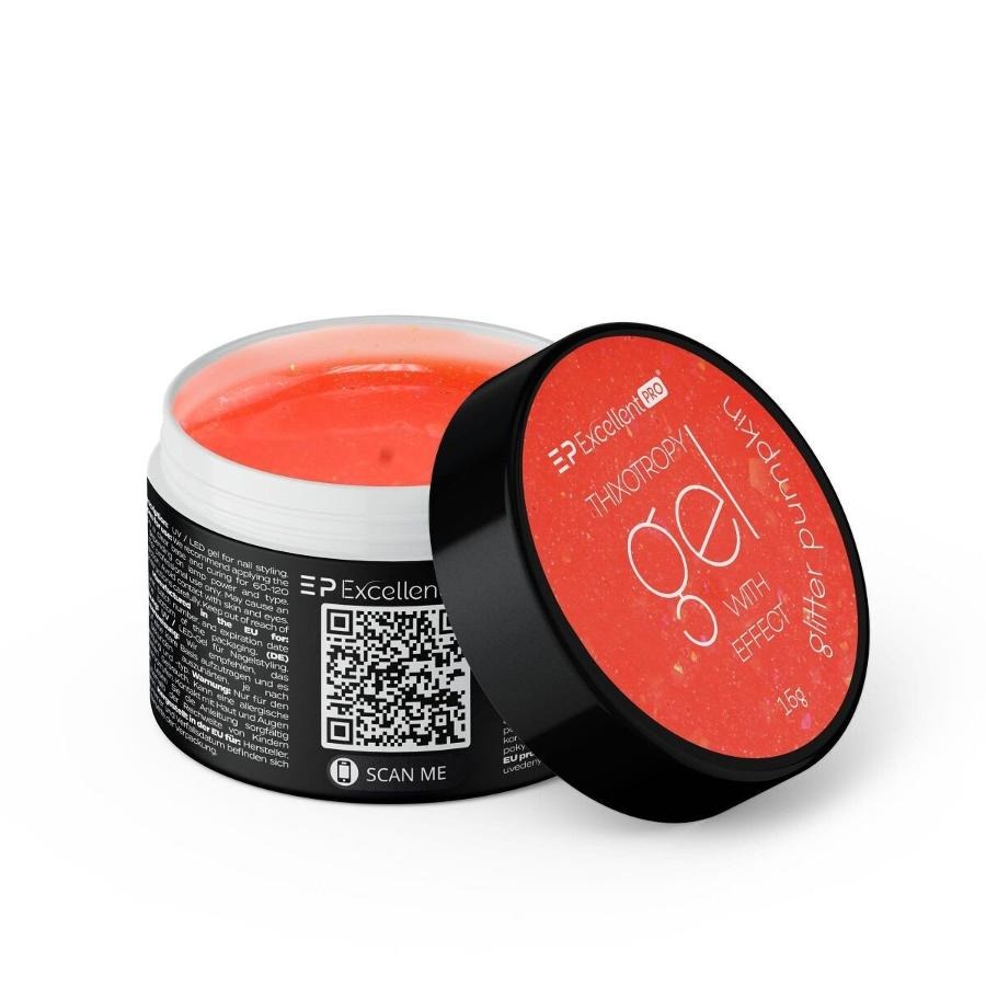 Excellent PRO, Thixotropy Gel With Effect, żel budujący, Glitter Pumpkin, 15g