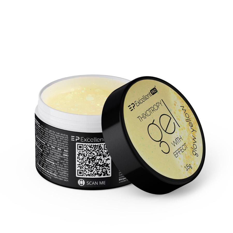 Excellent PRO, Thixotropy Gel With Effect, żel budujący, Glow Yellow, 15g