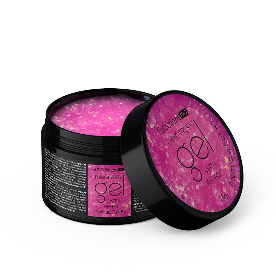 Excellent PRO, Thixotropy Gel With Effect, żel budujący, Mermaid Foil #1, 15g