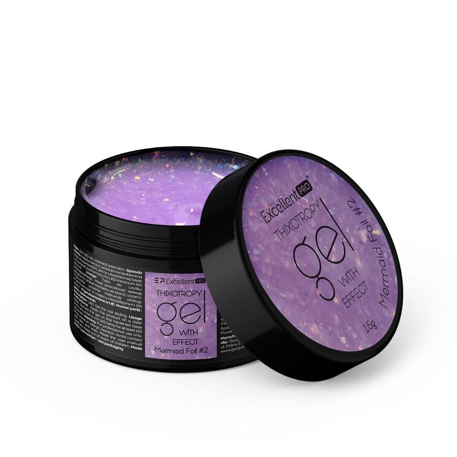 Excellent PRO, Thixotropy Gel With Effect, żel budujący, Mermaid Foil #2, 15g