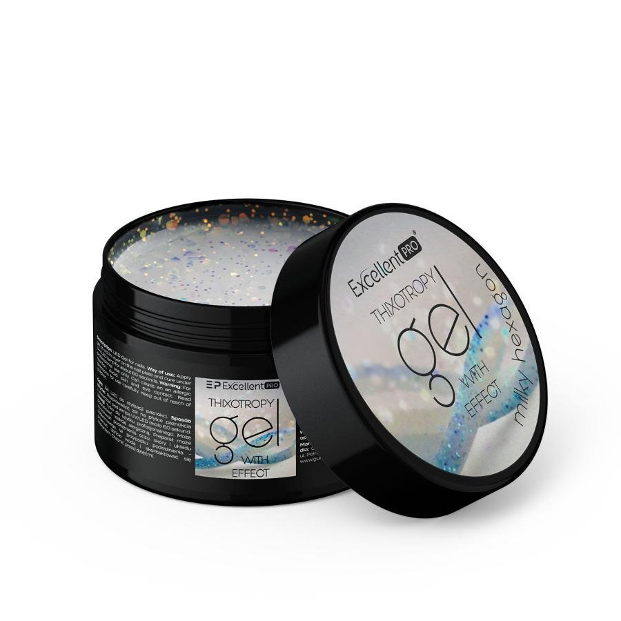 Excellent PRO, Thixotropy Gel With Effect, żel budujący, Milky Hexagon, 15g