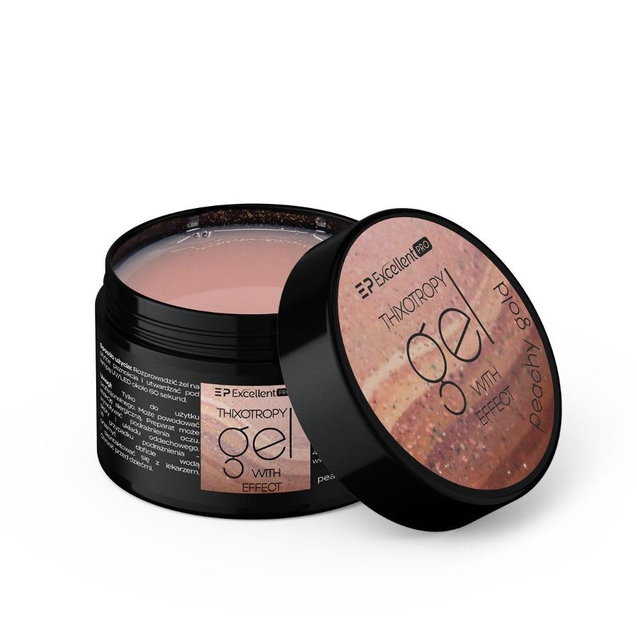 Excellent PRO, Thixotropy Gel With Effect, żel budujący, Peachy Gold, 15g