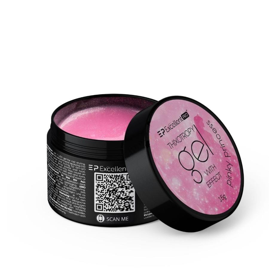 Excellent PRO, Thixotropy Gel With Effect, żel budujący, Pinky Princess, 15g