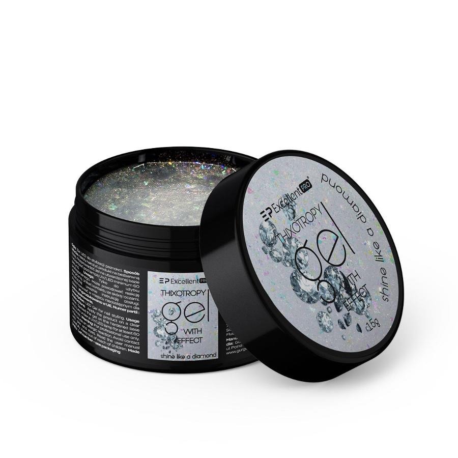 Excellent PRO, Thixotropy Gel With Effect, żel budujący, Shine Like A Diamond, 15g