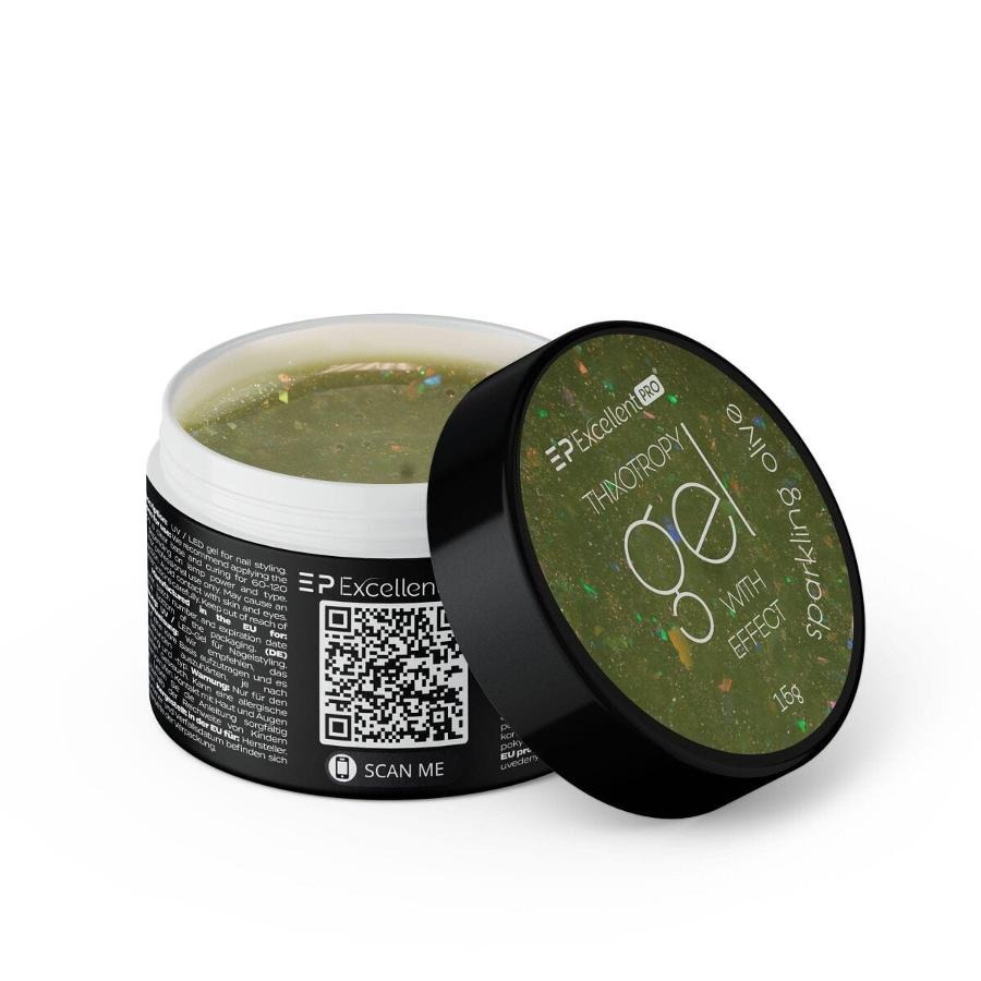 Excellent PRO, Thixotropy Gel With Effect, żel budujący, Sparkling Olive, 15g
