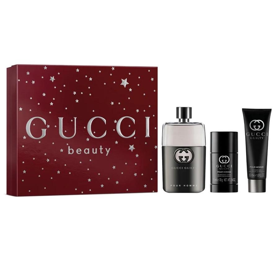 Gucci, Guilty Pour Homme, zestaw: woda toaletowa, spray, 90 ml + żel pod prysznic, 50 ml + dezodorant, sztyft, 75 ml