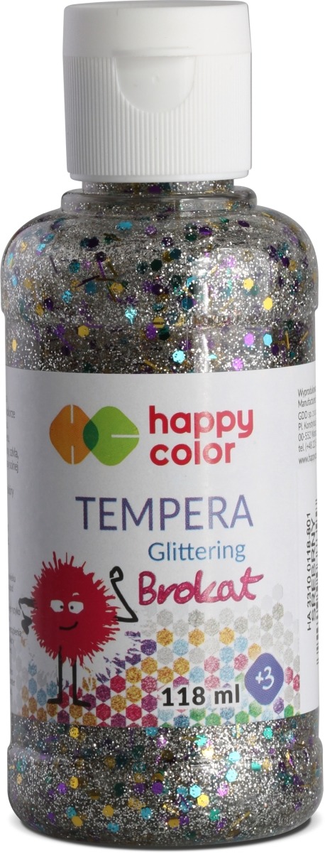 Happy Color, farba tempera, brokatowa, srebrny, 118 ml
