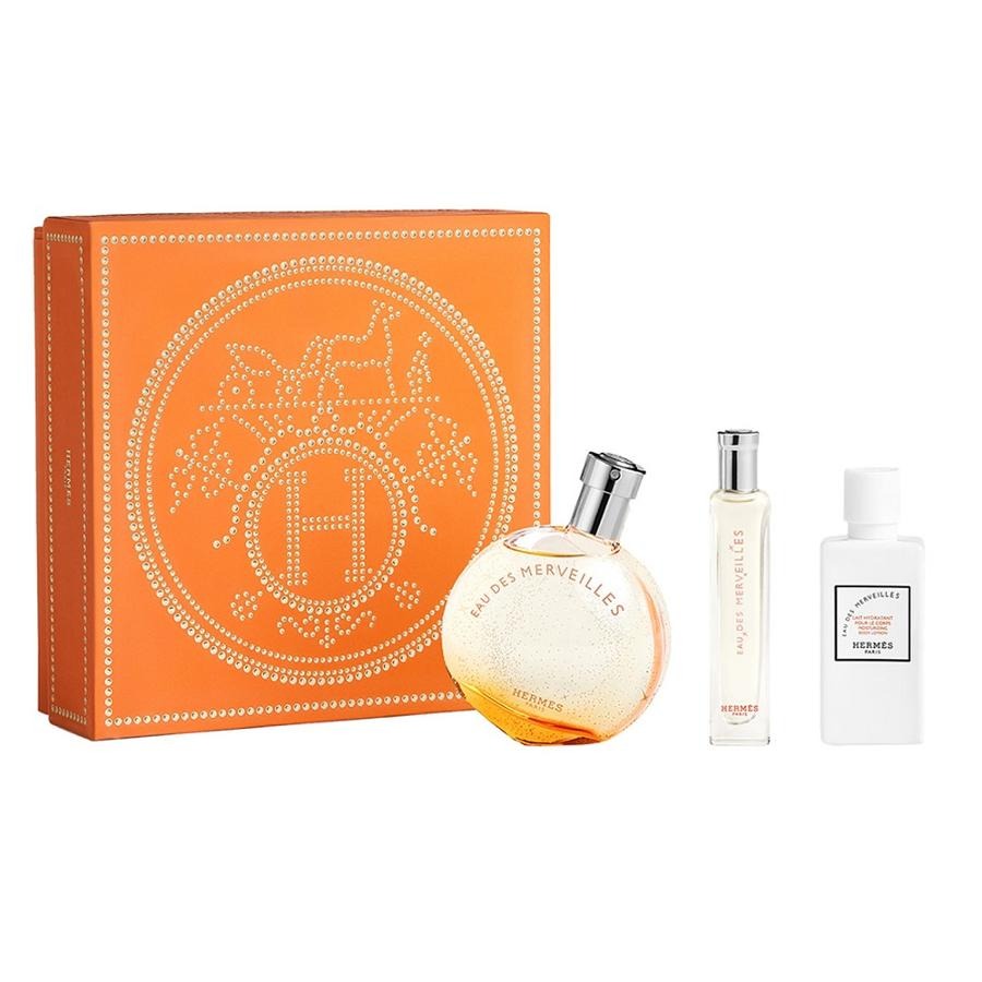 Hermes, Eau Des Merveilles, zestaw: woda toaletowa, spray, 50 ml + woda toaletowa, spray, 15 ml + balsam do ciała, 40 ml