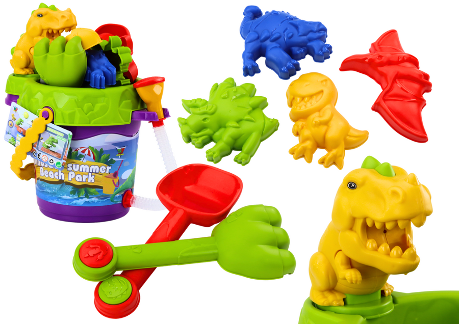 Lean Toys, zestaw do piasku, wiaderko z foremkami, dinozaury