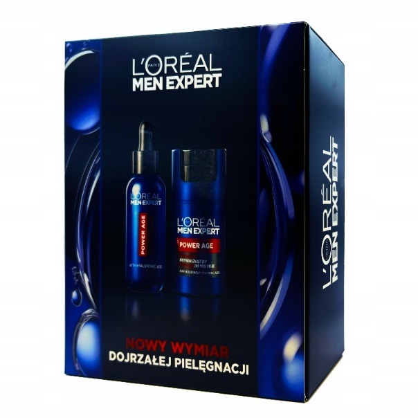 L'Oreal Paris, Men Expert Power Age, zestaw: rewitalizujący krem nawilżający, 50 ml + serum z kwasem hialuronowym, 30 ml