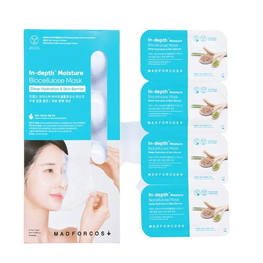 Madforcos, In-Depth Moisture Biocellulose Mask, nawilżająca maska do twarzy, 4x20 ml