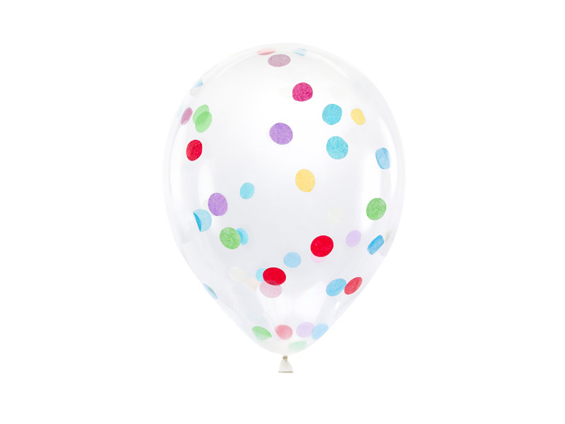 PartyDeco, przeźroczyste balony z okrągłym konfetti, 30 cm, mix, 6 szt.