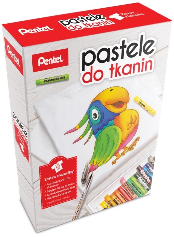 Pentel, pastele PTS15 + marker NM10, czarny + koszulka dziecięca i 5 szablonów