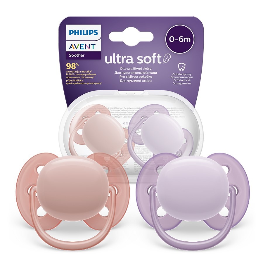 Philips Avent, Ultra Soft, smoczek uspokajający, 0-6m, 2 szt.