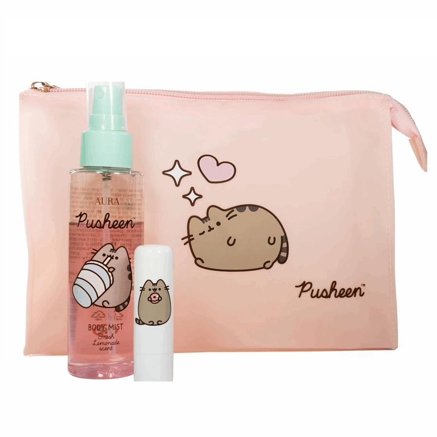 Pusheen, zestaw: mgiełka do ciała, 100 ml + pomadka do ust, 3.8g + kosmetyczka