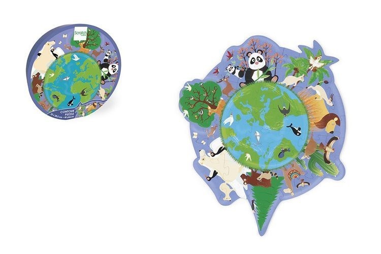Scratch, Mapa świata, puzzle konturowe, 45 elementów