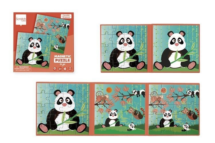 Scratch, Panda, puzzle magnetyczne, książka podróżna, 2 obrazki, 40 elementów