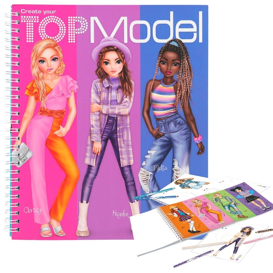 Top Model Cahier de dessin avec stylos au néon BLEU, 0011932_B