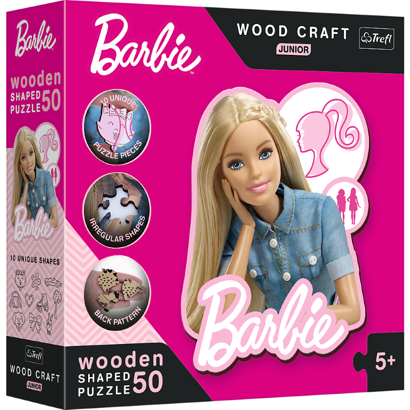 Trefl, Wood Craft Junior, Barbie, Piękna Barbie, puzzle drewniane, 50 elementów