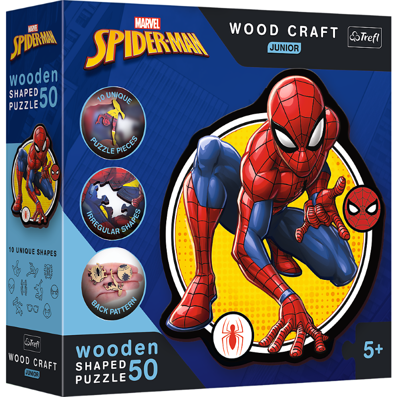 Trefl, Wood Craft Junior, Spider-Man, Moc Spidermana, puzzle drewniane, 50 elementów