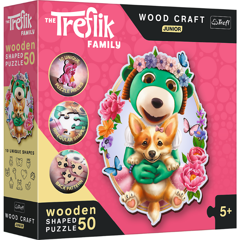 Trefl, Wood Craft Junior, Trefliki, Wesołe Trefliki, puzzle drewniane, 50 elementów