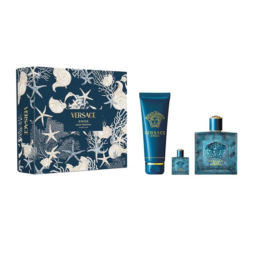 Versace, Eros, zestaw: perfumy, spray, 100 ml + perfumy, spray, 5 ml + żel pod prysznic, 150 ml