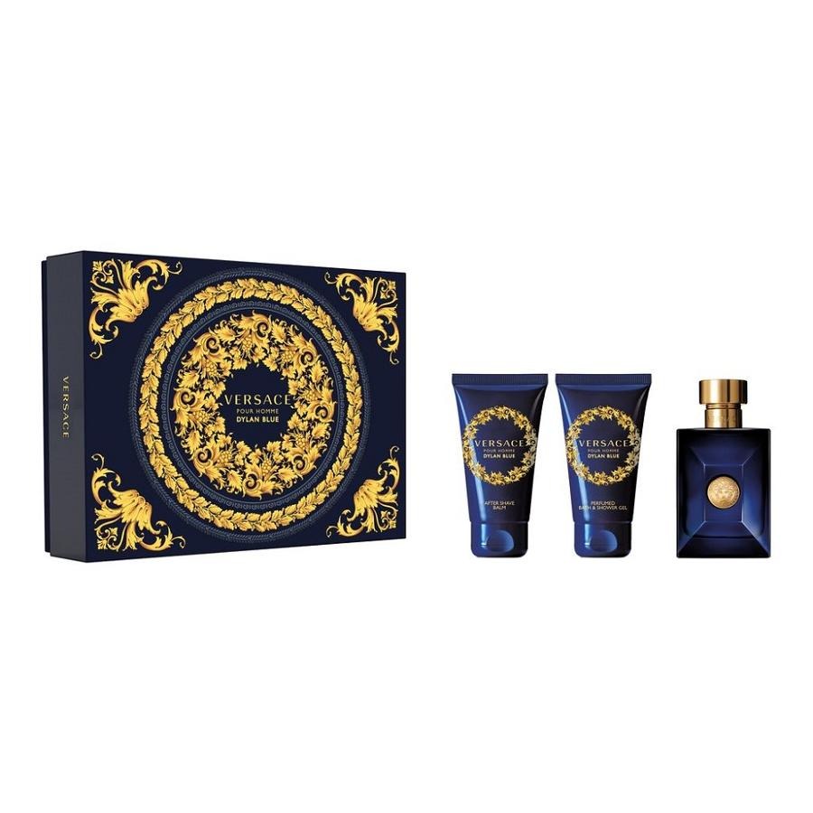 Versace, Pour Homme Dylan Blue, zestaw: woda toaletowa, spray, 50 ml + żel pod prysznic, 50 ml + balsam po goleniu, 50 ml