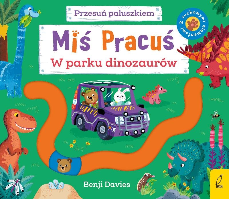 W parku dinozaurów. Miś Pracuś. Przesuń paluszkiem