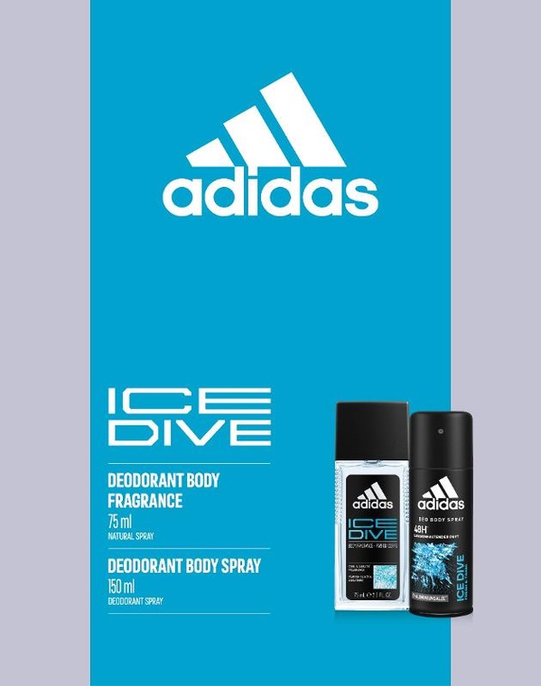 Adidas, zestaw prezentowy, ice dive, dezodorant spray, 150 ml + dezodorant atomizer, 75 ml