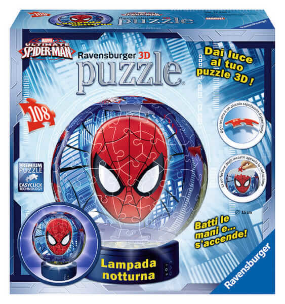 Ravensburger, Spider-Man, puzzle kuliste 3D z podświetleniem, 108 elementów  
