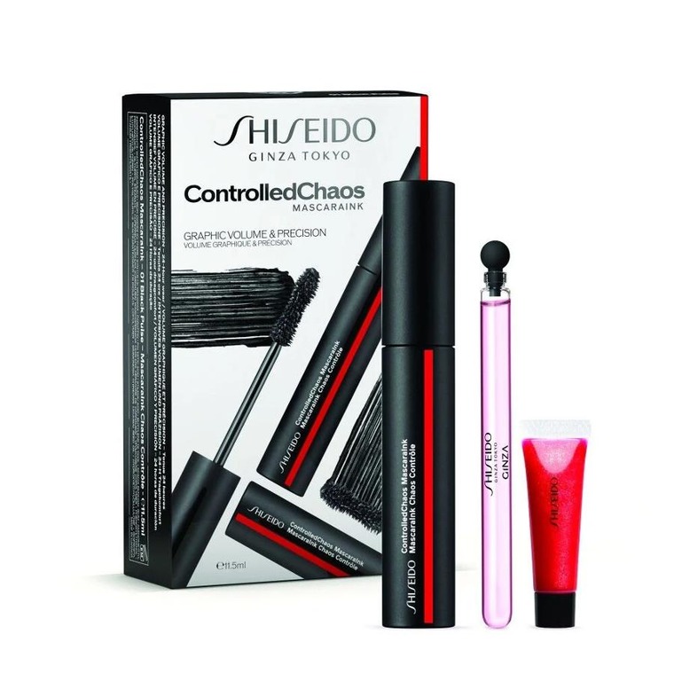 Shiseido, zestaw, ControlledChaos MascaraInk, 01 Black, 11.5 ml + Ginza, woda perfumowana, 4 ml + Shimmer GelGloss, Shade 07 Shin-Ku Red, 2 ml