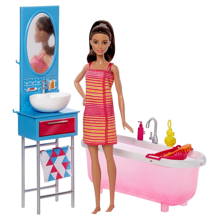 Barbie, Miniłazienka, zestaw z lalką i akcesoriami