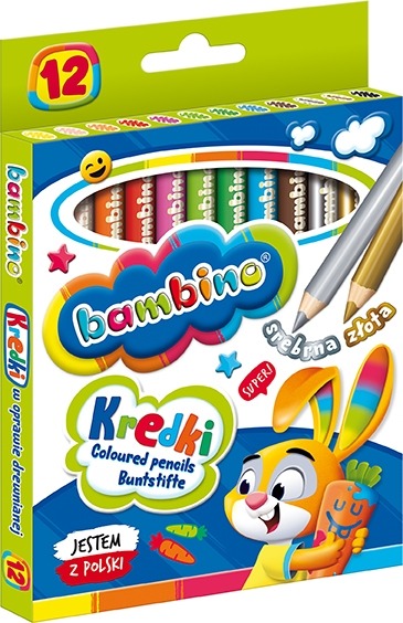 Bambino, kredki w oprawie drewnianej, 12 kolorów