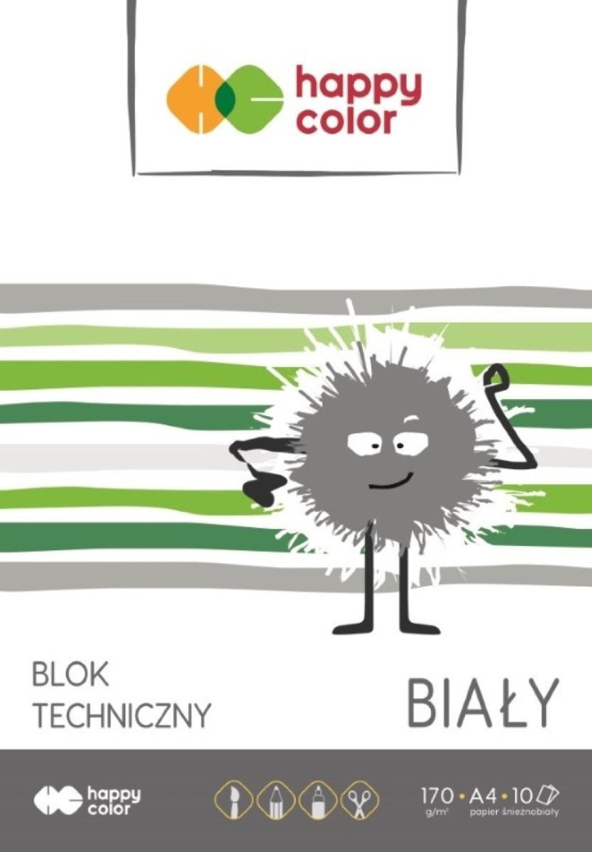 Happy Color, blok techniczny biały A4, 10 kartek, 170g Happy Color, blok techniczny biały A4, 10 kartek, 170g