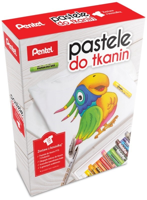 Pentel, pastele PTS15 + marker NM10, czarny + koszulka dziecięca i 5 szablonów Pentel, pastele PTS15 + marker NM10, czarny + koszulka dziecięca i 5 szablonów